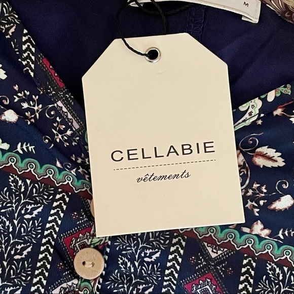 Cellabie Floral Boho Artsy Navy Linen Layered Lagenlook Shift Dress NWT Size M - Picture 12 of 15